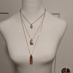 White House Black Market Gold Triple Pendant Necklace